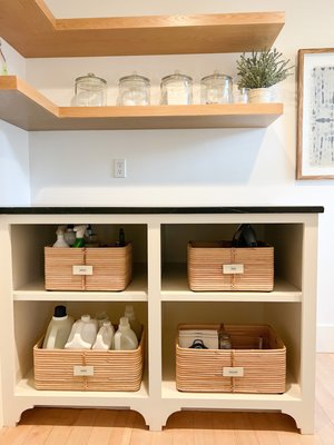 Laundry room organized bins