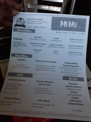 Regular menu