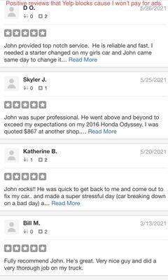 Actual 5 star reviews that Yelp blocked!