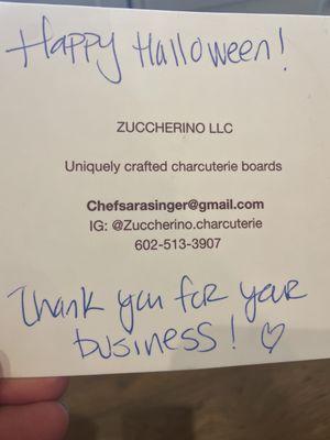 Handwritten note from the owner