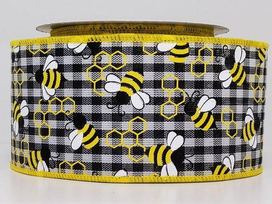 Honey bees on gingham