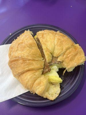 Butter Croissant with turkey sausage and provolone