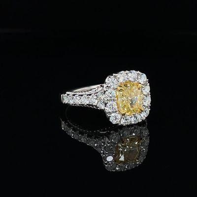 Natural Earth-Mined Canary Yellow Diamond Ring in White Gold