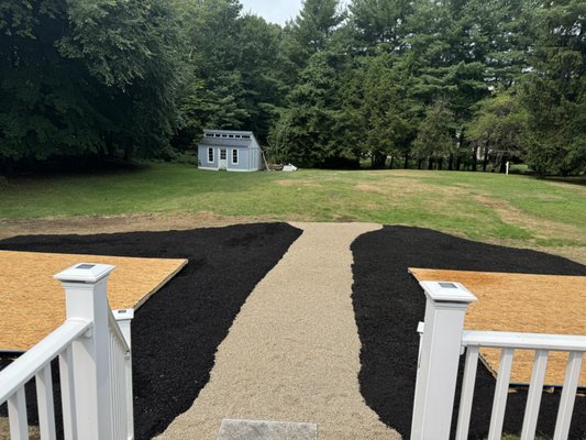 New patios with fresh black mulch