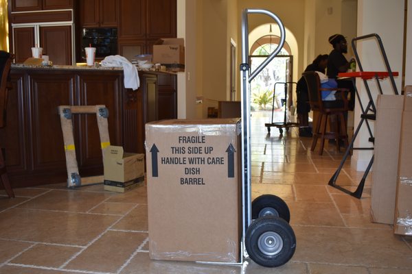 Box with the fragile items is ready to be loaded on to the truck.