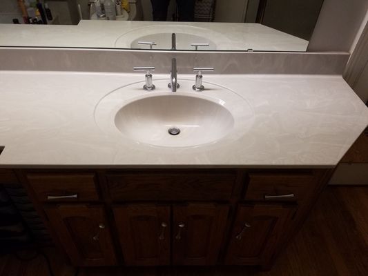 Counter tops still have a film or not very smooth anymore?
 We can clean and polish them to a brilliant shine.