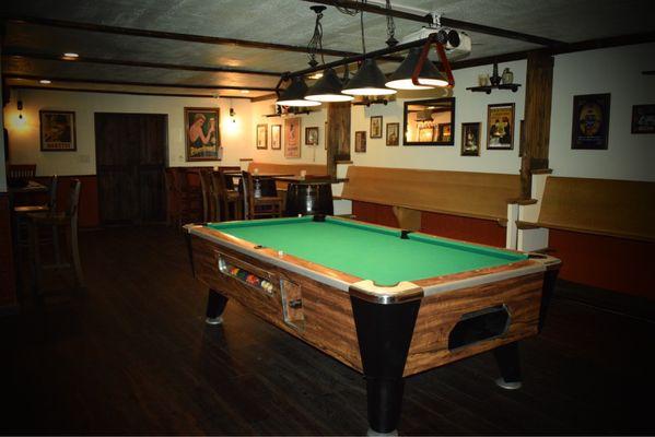 The pool room.