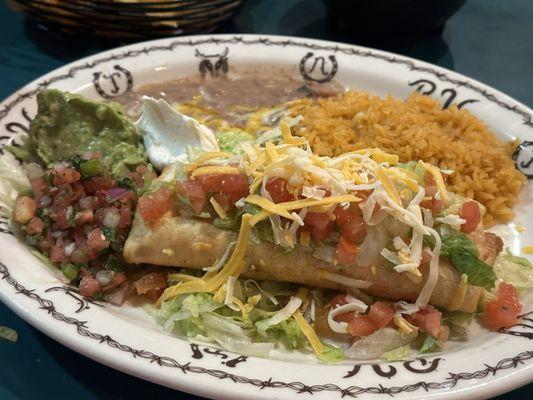 Chicken Chimichanga with rice and beans