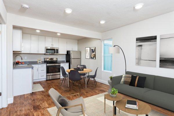 Living room and kitchen