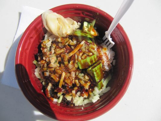 Eel with rice and avocado