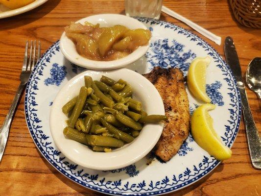 Catfish with fried apples and green beans