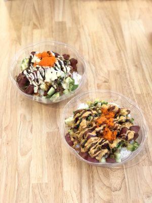 NEW POKE BOWLS known as the Godzilla Bowls, comes with Ahi Tuna or Salmon and in spicy or non-spicy!