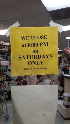 Store hours on Saturdays