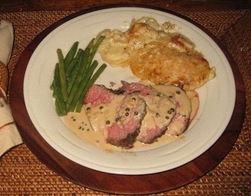 Beef Tenderloin with Green Peppercorn Sauce