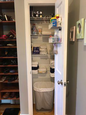 I practice what I preach...this is my linen closet.  Only keep what you really need and is in good condition.