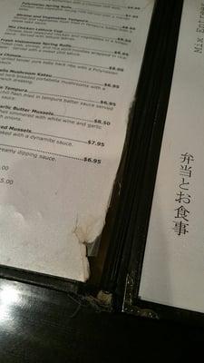 Discolored/stained menu