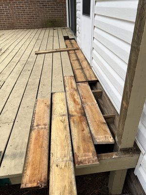 deck rot being repaired and replaced with new severe weather treated lumber