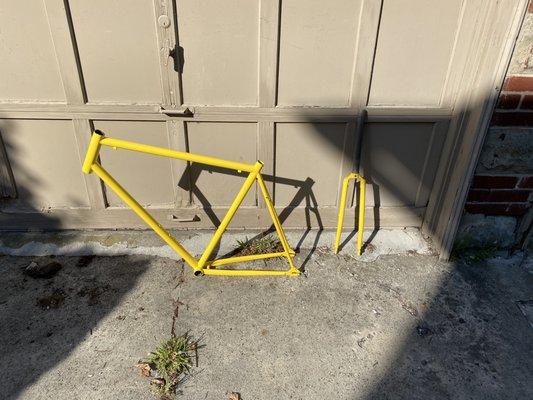 Bike frame and fork, painted electric yellow