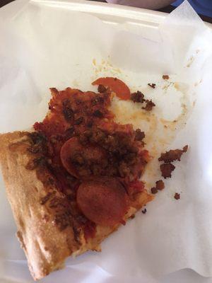 Gross old greasy pizza left over from god knows where and when