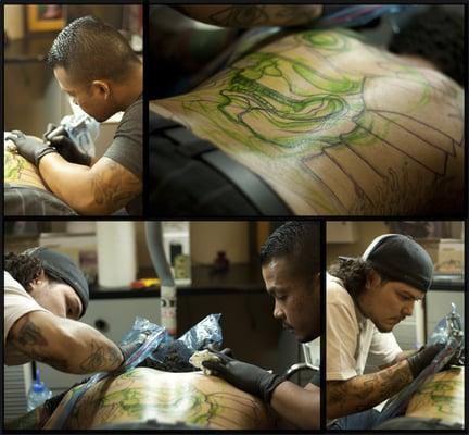 Gerald and Freddie back piece collaboration