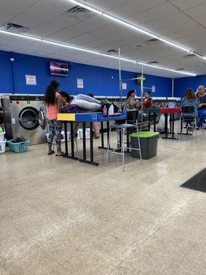 Inside laundromat