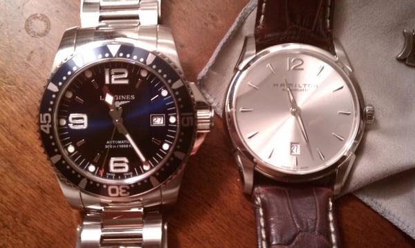 My Longines Hydroconquest and Hamilton Jazzmaster Slim.  Thank you Leslie Gold for the 5 star service.