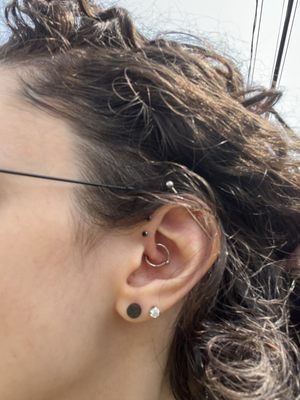 daith piercing (all other piercings shown were done elsewhere)