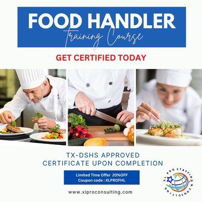 Get certified today! Food Handler.
Cetificate hoy! Curso de manipulacion de alimentos.