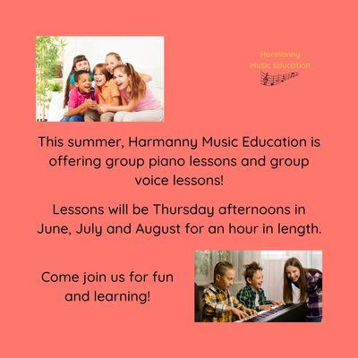 Students from K-8th grade are invited to join for a fun set of group lessons, either on the piano or voice!