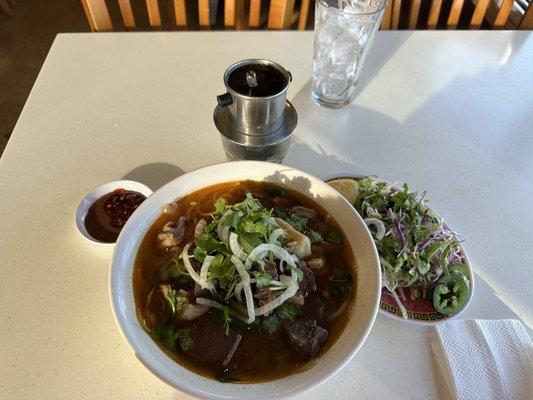 Bun Bo Hue and Iced Coffee