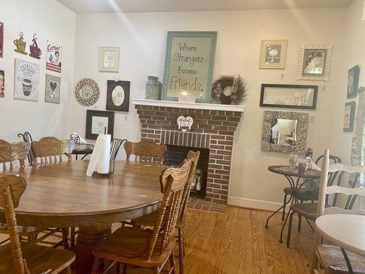 The dining room is quaint and cozy.