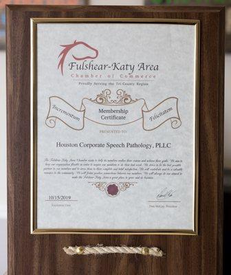 Yes, we are members of the Fulshear-Katy Area Chamber of Commerce!