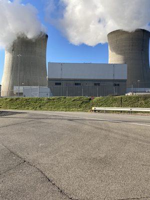 Steam from the nuclear power plant.