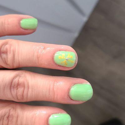 St.Patricks Day gel mani with my design free hand 4 leaf clover