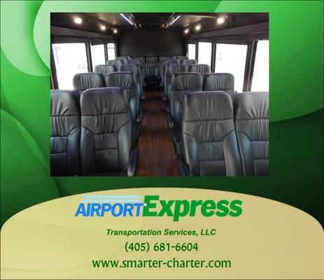 Executive Mini-Bus 25 Passenger Interior.  2-26" TV's, DVD, Sound System, Luggage space, & Reclining Seats make this comfortable.