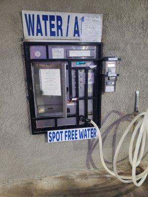 We have spot free water,  for carwhas details and our drinking water vending machine outside,, 24/7 ,, service.