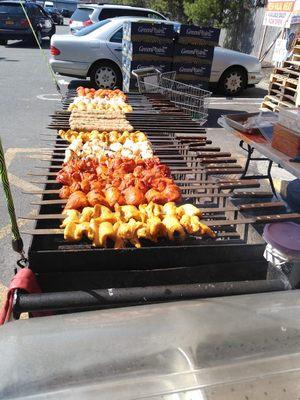 Barbecue items on the grill