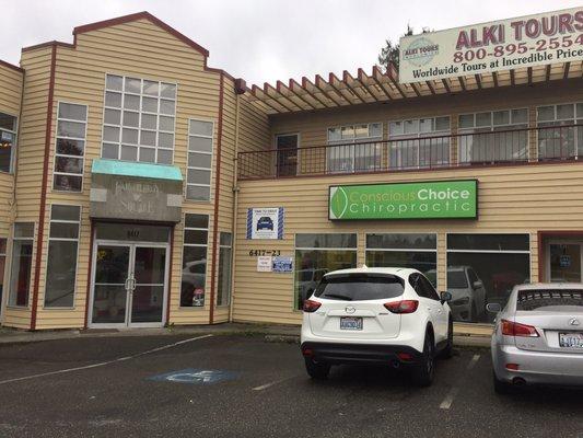 Enter to left of their signage, through double doors which access a lobby and several other businesses.