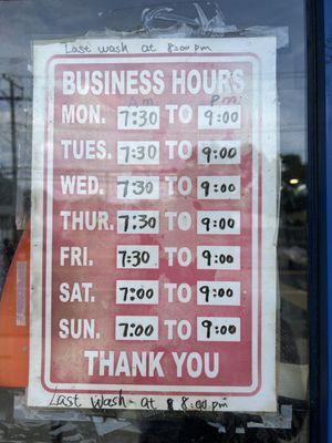 Current business hours they have up as of August 20, 2023.