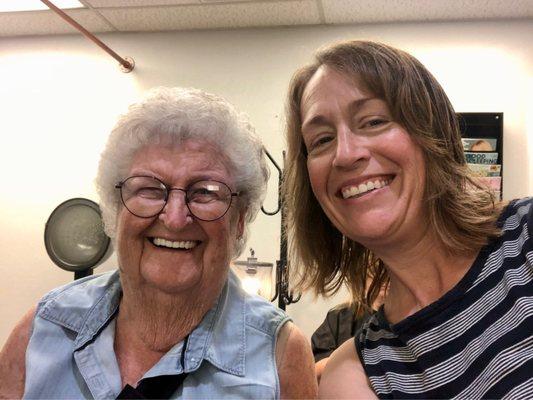 Grandma with her fresh perm and styling, and me with a fresh layered look!