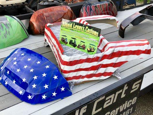 Custom painted american flag Club Car Precedent golf cart body by Liquid Lenny's Customs