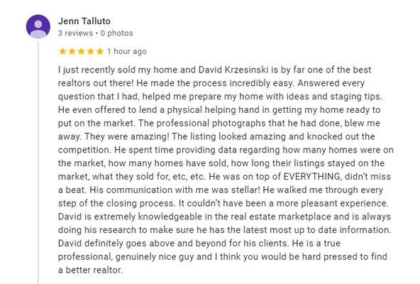 This review made me feel special Jenn...Thank you so much for trusting me to help you through your home selling process!