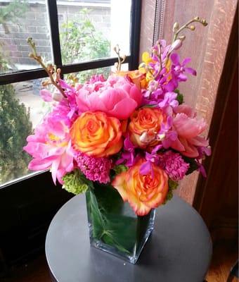 Side table colorful floral arrangement