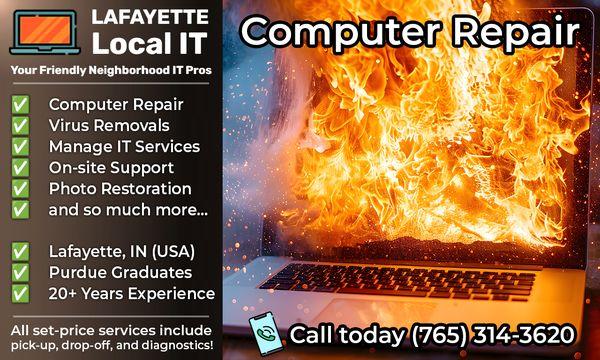 Don't let tech issues overheat your summer. Our #ComputerRepair services will cool down the situation!  #LafayetteIndiana #Purdue