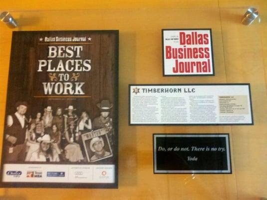 Timberhorn was recently recognized by the Dallas Business Journal as being one of the best companies to work for in DFW.