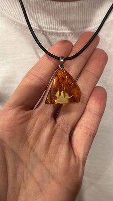 The Pirate a ship engraved Amber Pendant