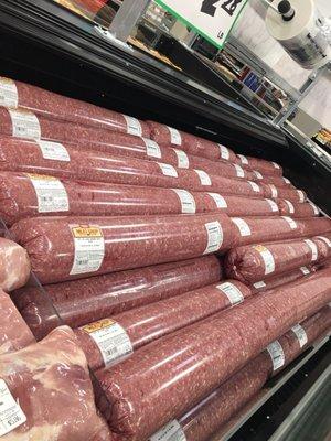 Whoa! Look at the size of these ground beef chubs. Barbecue season ready.