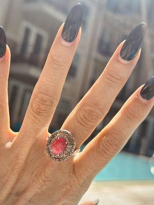 Diamond and ruby antique ring from England set in silver