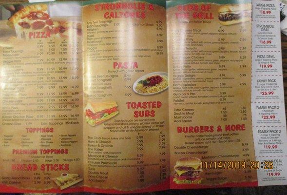 DaVinci / Nine Mile Road: Menu, main side.