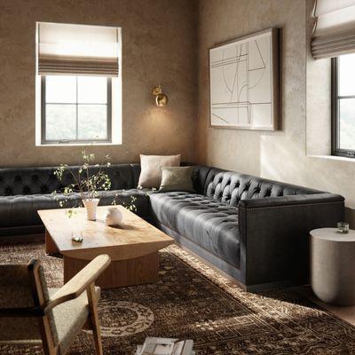 Living room tufted sectional sofa